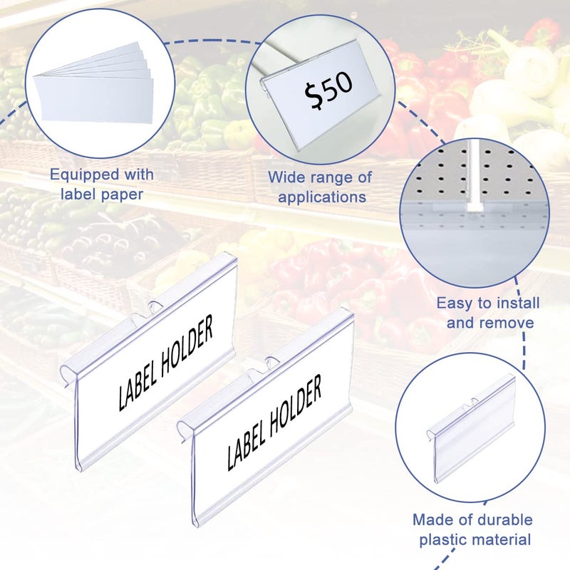 Diteje 20Pcs Plastic Wire Shelf Label Holder Wire Rack Holders Retail Sign Hook Labels Clip On with 20Pcs Label Paper Inserts Label Area 3.94in Lx1.50in H - Image 2